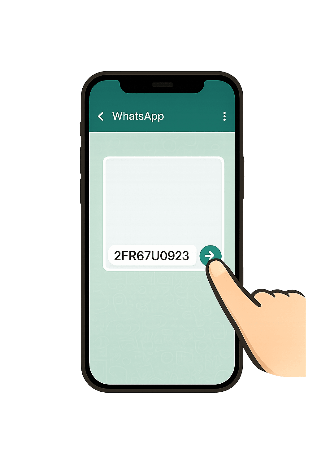 Ilustración de un móvil escaneando un folleto con código QR para imprimir fotos desde WhatsApp