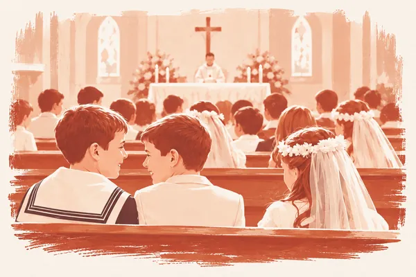 Ilustración de niños en su primera comunión