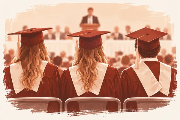 Ilustración de estudiantes con birrete en su graduación