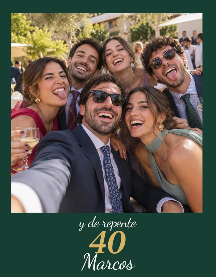 Copia impresa de un selfie de amigos en una celebración